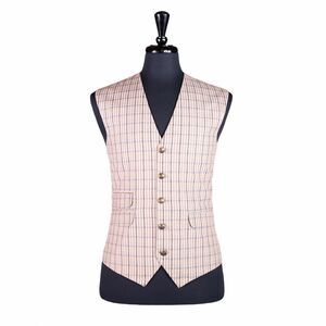 Mens Vest Suit Beige Plaid Cotton Handmade Formal Wedding Waistcoat Large 42